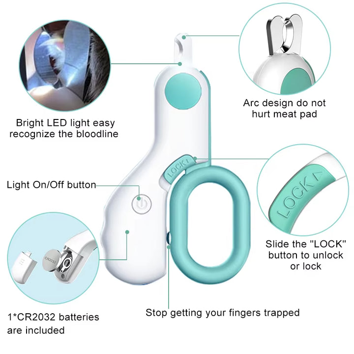 LED Pet Nail Clipper, Grooming Scissors for Cats, Small Dogs Nail Clipper, Pet Grooming Scissors