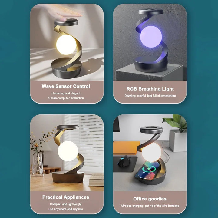 3D Floating Moon Lamp with RGB LED & Wireless Phone Charger, 3D Levitating Moon Lamp, Wireless Phone Charger, Office Desk Toys, Unique Gifts, Room Decor