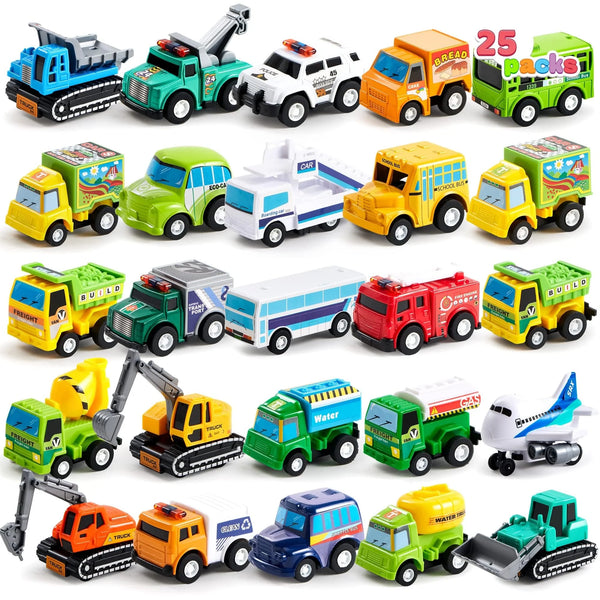 25 Pcs Kids Toy Cars Bulk, Pull Back Cars and Trucks Play Vehicles Set, Mini Excavator Vehicles Set,  Party9 Favors Vehicles Set, Birthday Gift for Boys and Girls Vehicles Set, Mini Toy Vehicles Set, Model Cars Toy Vehicles Set 