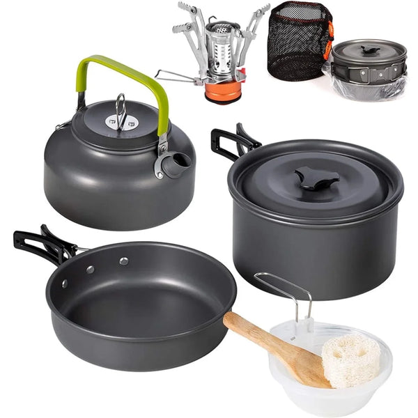 13Pcs Camping Cookware Set with Mini Stove, Aluminum Camping Cookware Kit,  Camping Backpacking Cookware Set, 13Pcs Outdoor Cooking Picnic Cookware Set, Outdoor Foldable Cookware Set 